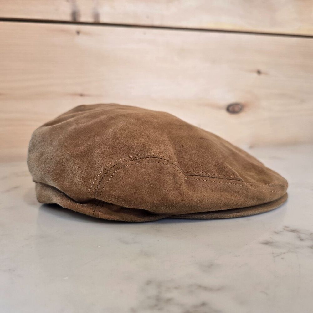 Brooks Brothers Newsboy Flat Cap Hat Mens M Tan Leather Made in Italy - Picture 3 of 13